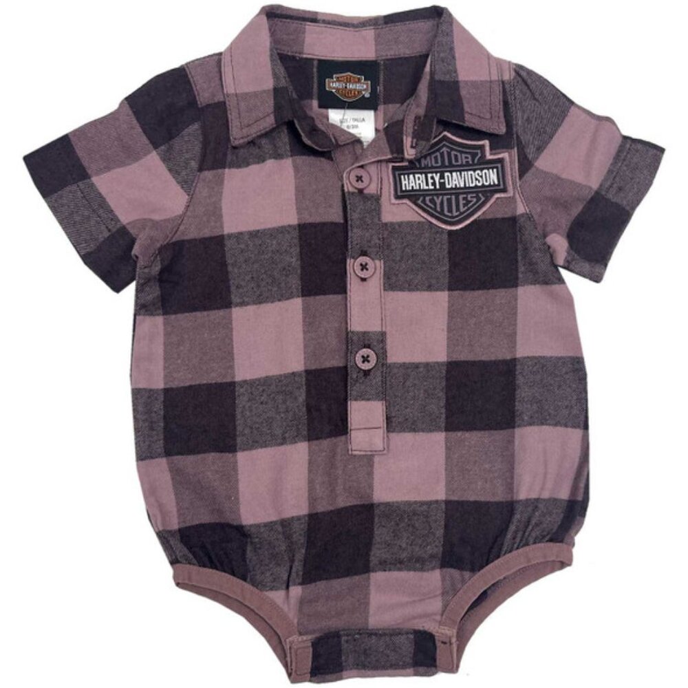 Harley-Davidson Baby Girls' Bar & Shield Infant Plaid Shirt Creeper Purple